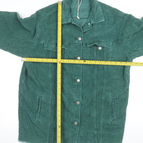See See Women Green Corduroy Long Jacket S Button-Up Frayed Hem