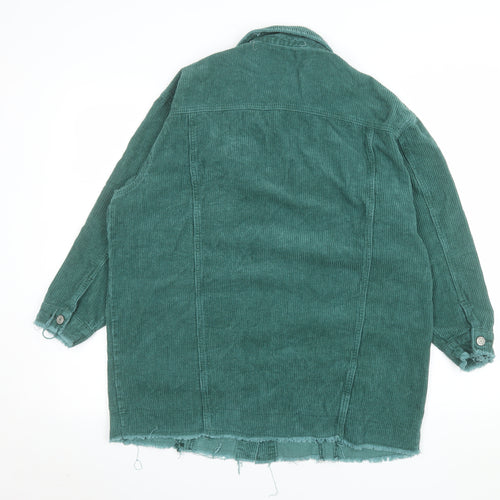 See See Women Green Corduroy Long Jacket S Button-Up Frayed Hem