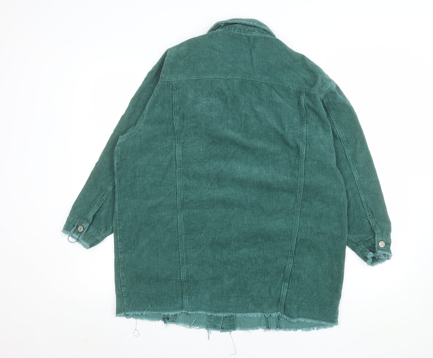 See See Women Green Corduroy Long Jacket S Button-Up Frayed Hem