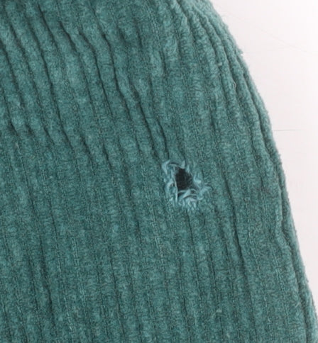 See See Women Green Corduroy Long Jacket S Button-Up Frayed Hem