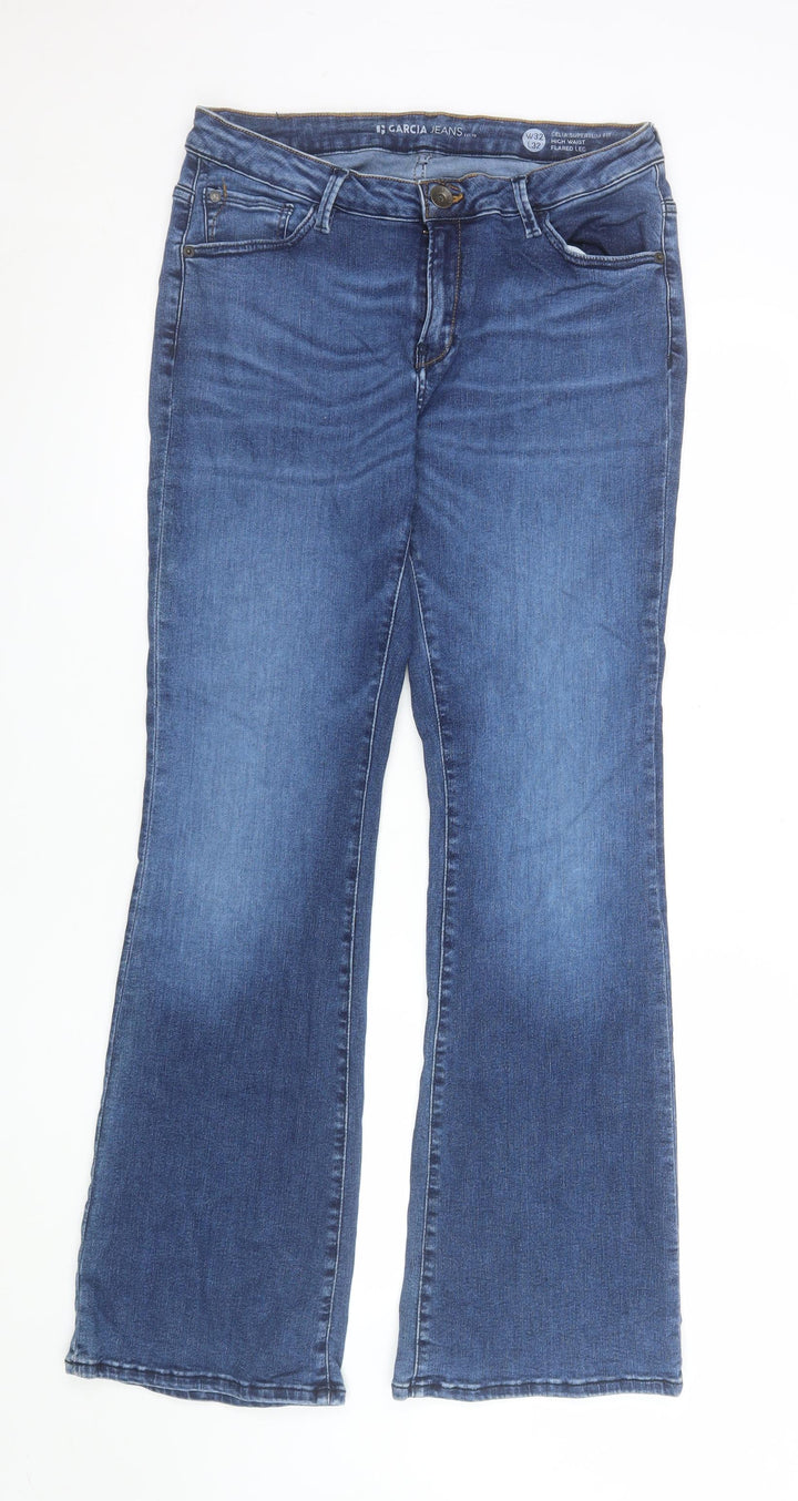 Garcia Jeans Womens Blue High Waist Flared Jeans W32 L32