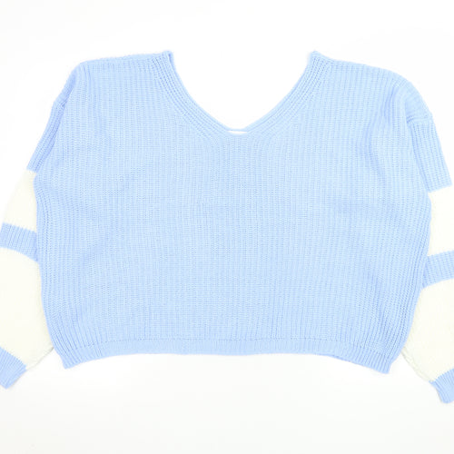 In The Style Women’s Blue Chunky Knit V-Neck Jumper Size 10