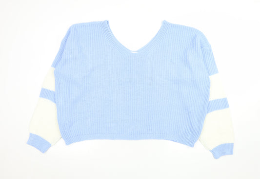 In The Style Women’s Blue Chunky Knit V-Neck Jumper Size 10