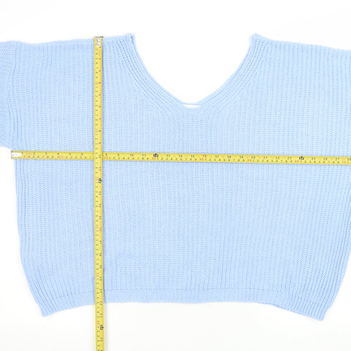 In The Style Women’s Blue Chunky Knit V-Neck Jumper Size 10