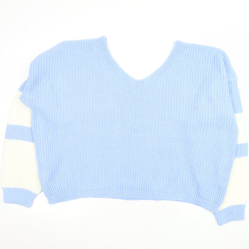 In The Style Women’s Blue Chunky Knit V-Neck Jumper Size 10
