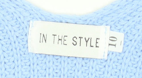 In The Style Women’s Blue Chunky Knit V-Neck Jumper Size 10