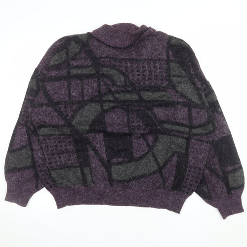 Angelo Litrico Men's Purple Geometric Wool Blend V-Neck Jumper L