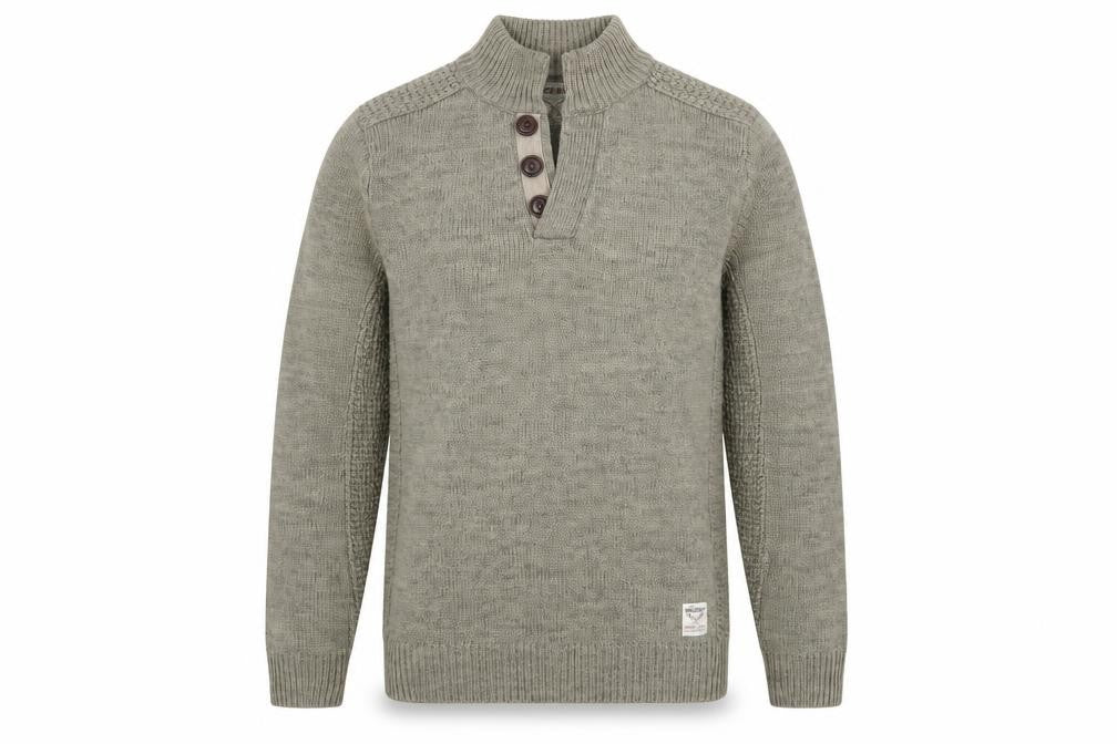 Threadbare Mens Green Henley Jumper L Wool Blend Knit Pullover