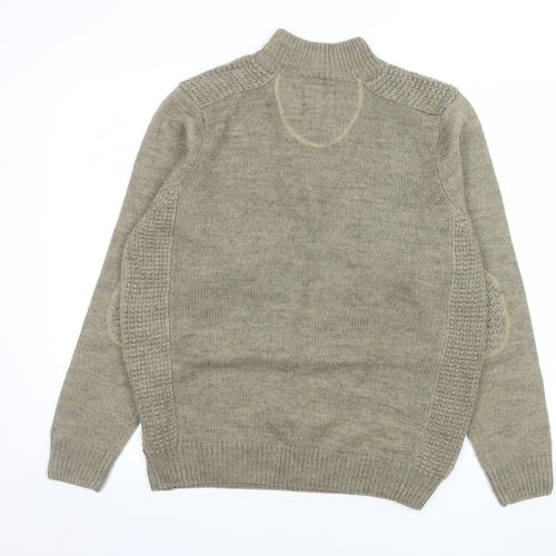 Threadbare Mens Green Henley Jumper L Wool Blend Knit Pullover