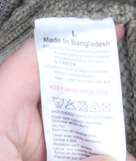 Threadbare Mens Green Henley Jumper L Wool Blend Knit Pullover