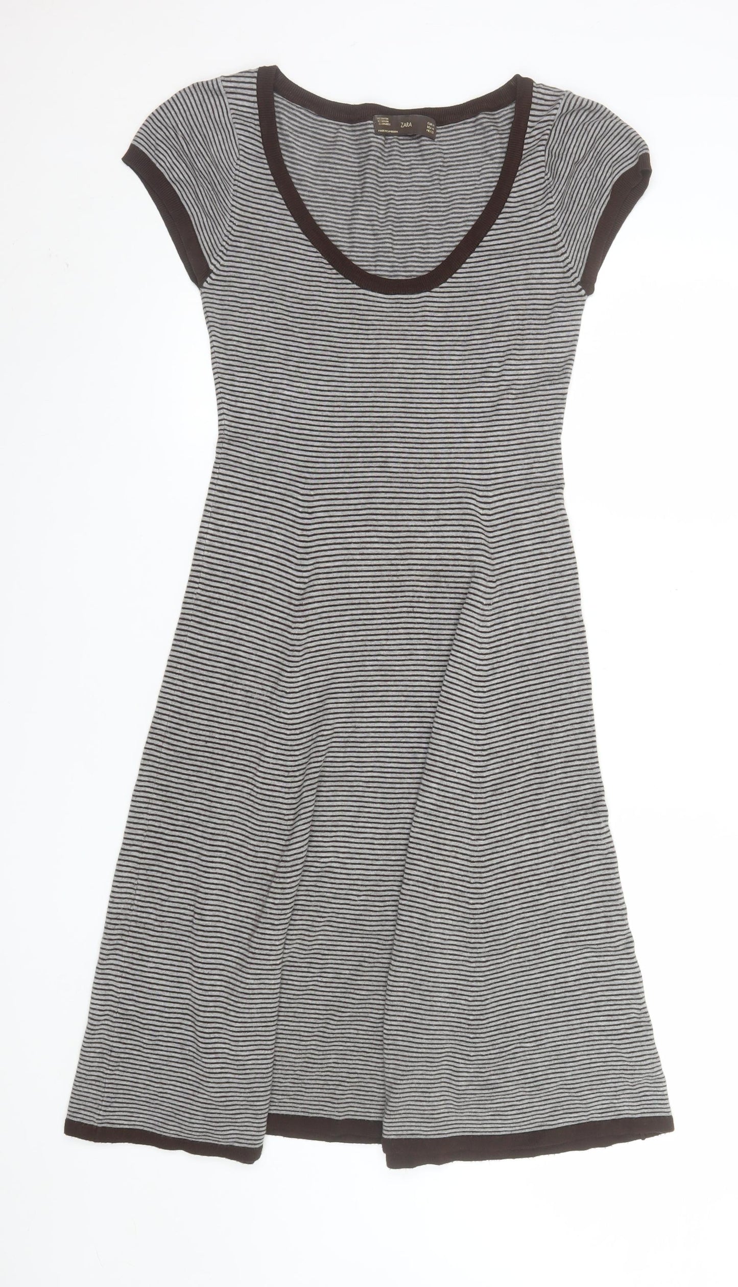 Zara Women Grey Striped Fit & Flare Knit Dress Size M