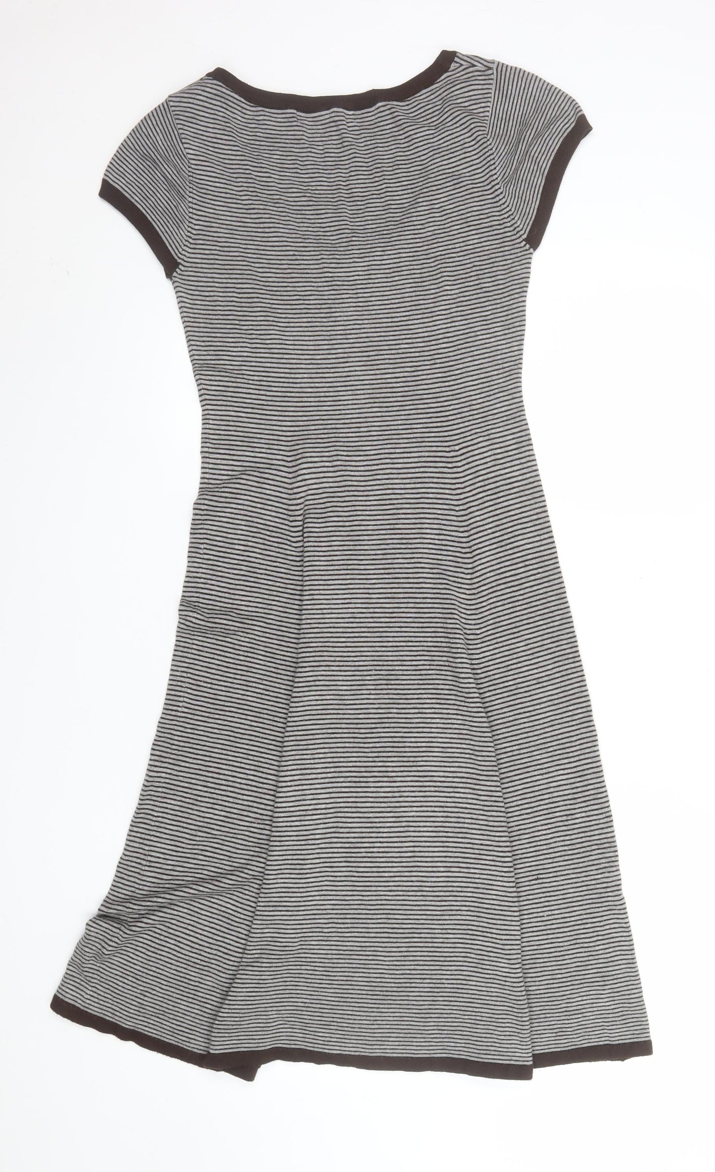 Zara Women Grey Striped Fit & Flare Knit Dress Size M