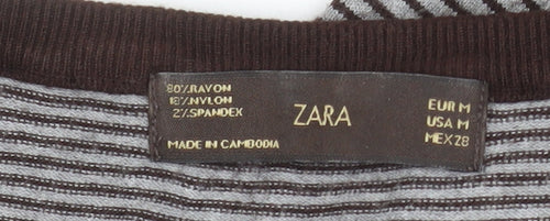 Zara Women Grey Striped Fit & Flare Knit Dress Size M