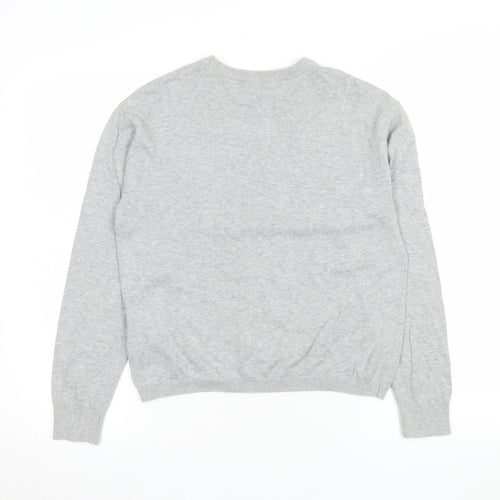H&M Divided Women’s Grey Floral Embroidered Cotton Jumper Size S