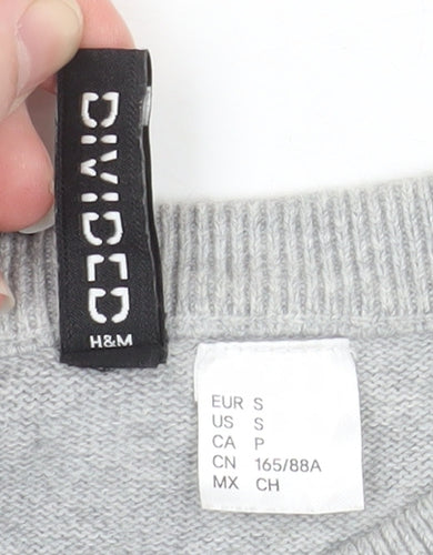H&M Divided Women’s Grey Floral Embroidered Cotton Jumper Size S