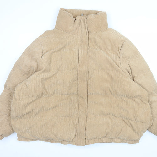 Boohoo Women Beige Corduroy Puffer Jacket Size 24