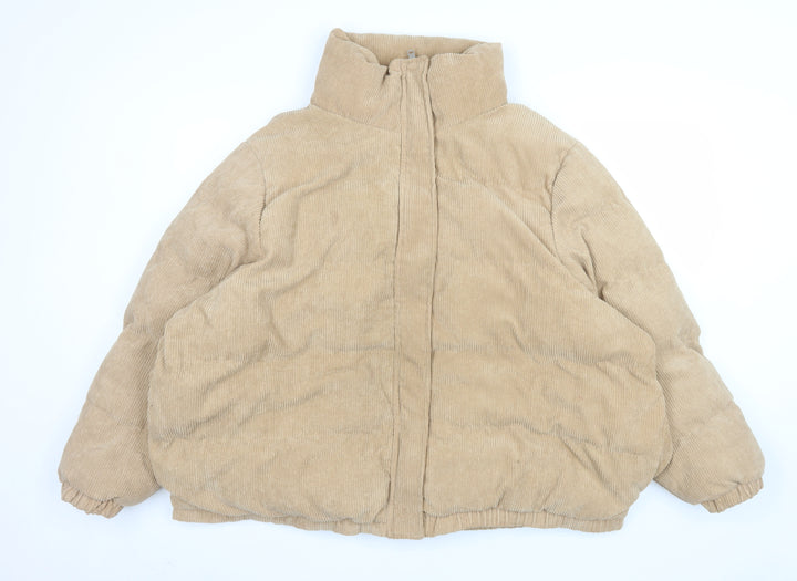 Boohoo Women Beige Corduroy Puffer Jacket Size 24