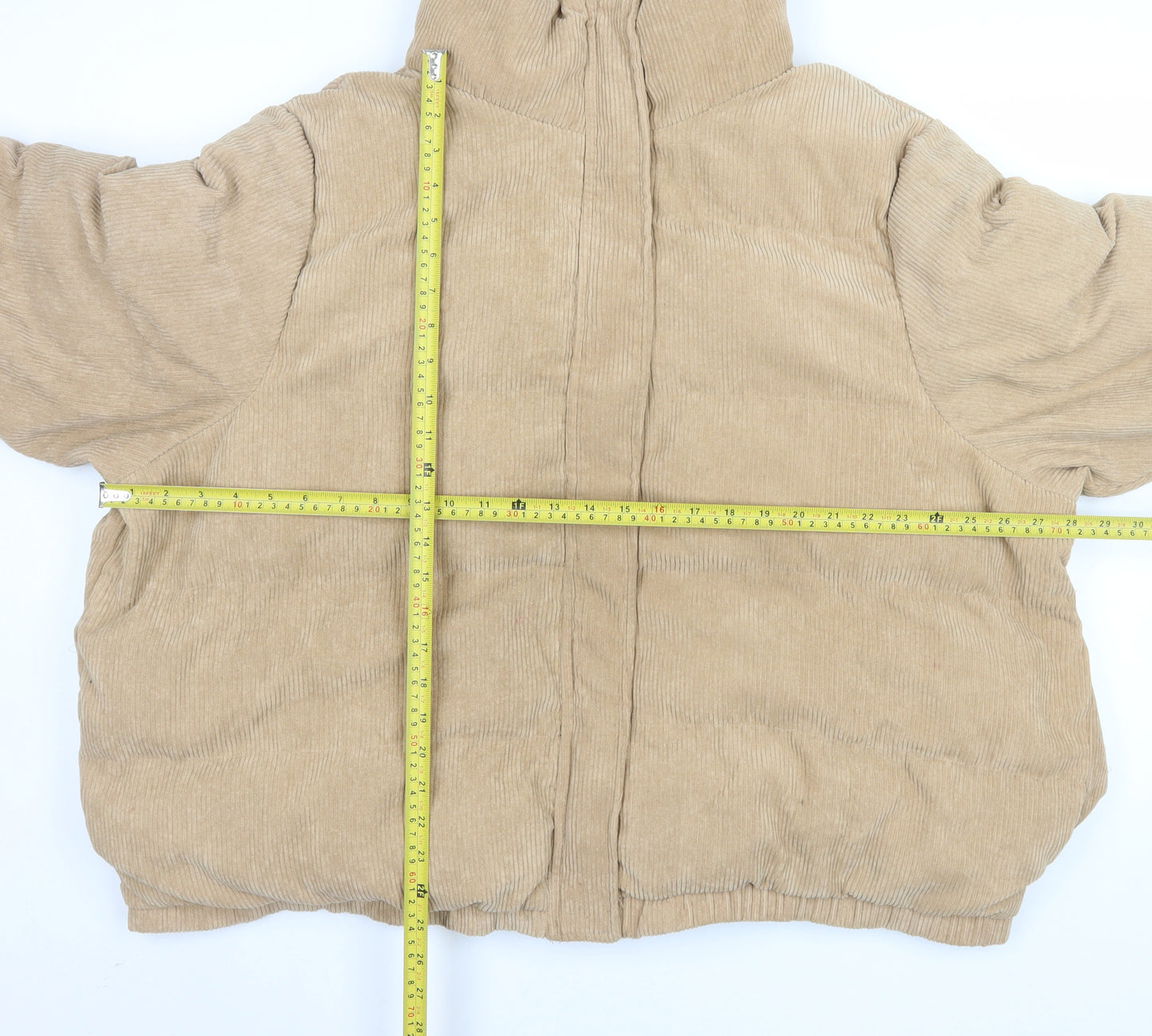 Boohoo Women Beige Corduroy Puffer Jacket Size 24