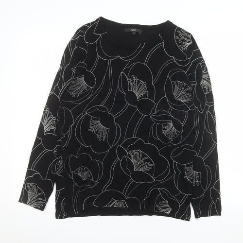 Next Womens Black Floral Pattern Jumper Size 12 Long Sleeve Knit