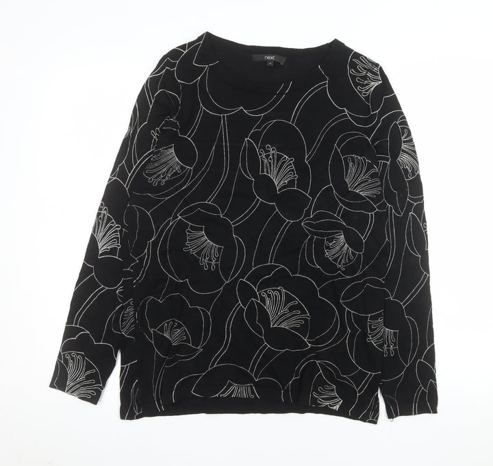 Next Womens Black Floral Pattern Jumper Size 12 Long Sleeve Knit