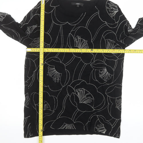 Next Womens Black Floral Pattern Jumper Size 12 Long Sleeve Knit