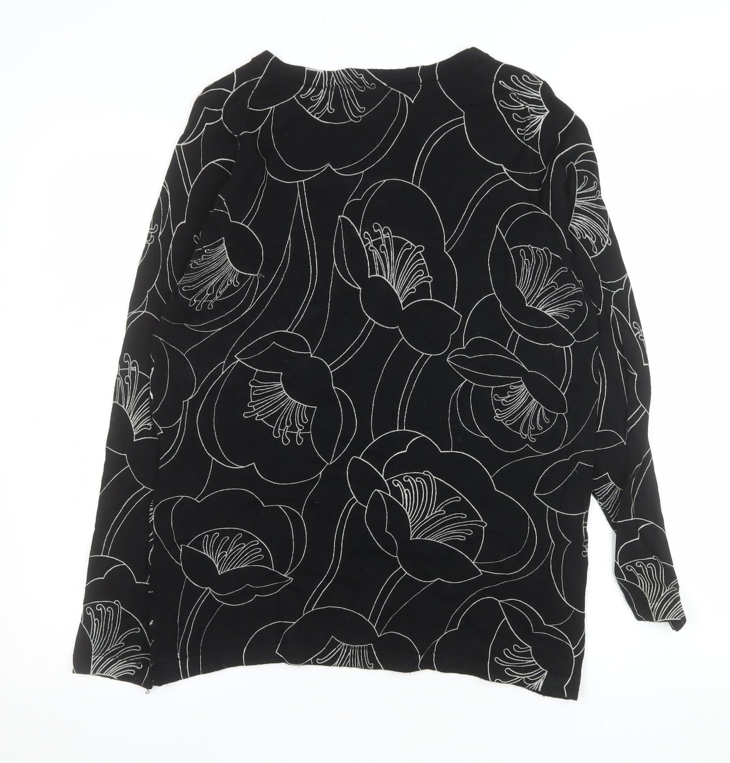 Next Womens Black Floral Pattern Jumper Size 12 Long Sleeve Knit