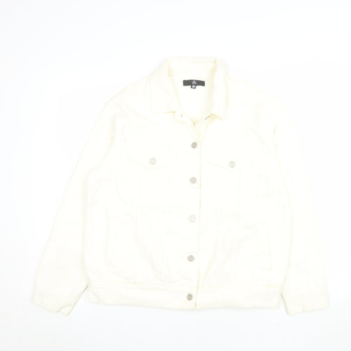 Motel Women’s Ivory Denim Button-Up Jacket Size 8 Casual Classic