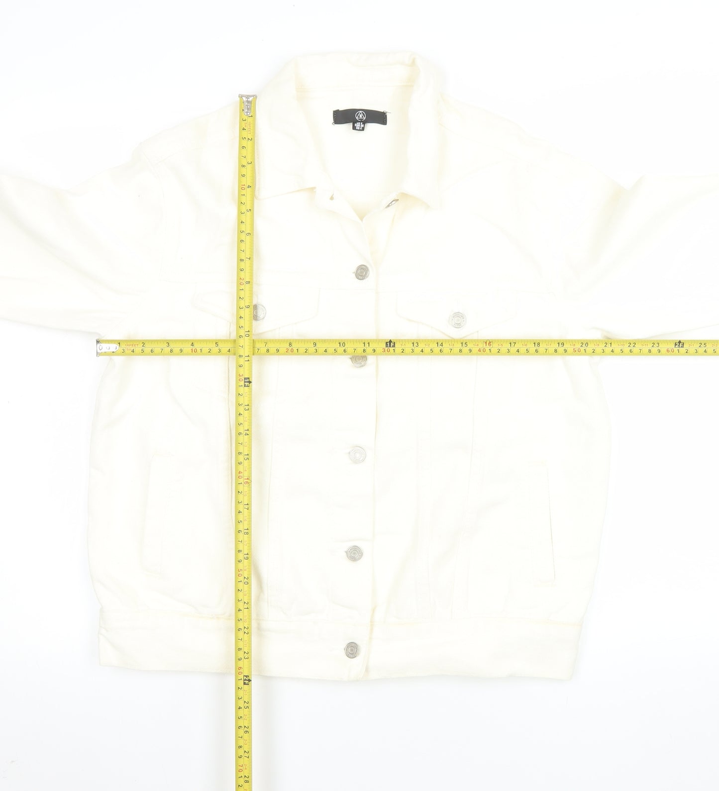 Motel Women’s Ivory Denim Button-Up Jacket Size 8 Casual Classic