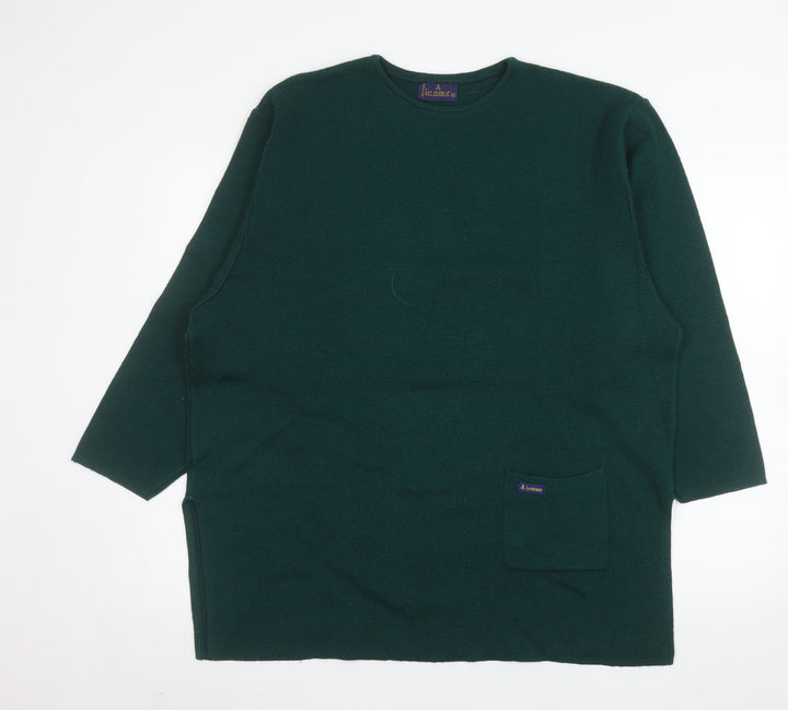 Le Minor Women Green Wool Acrylic Crew Neck Pullover Jumper Size 20