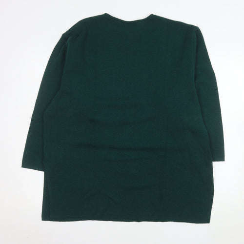 Le Minor Women Green Wool Acrylic Crew Neck Pullover Jumper Size 20