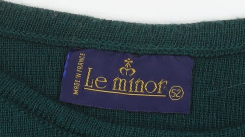 Le Minor Women Green Wool Acrylic Crew Neck Pullover Jumper Size 20