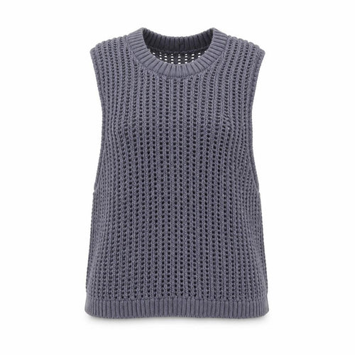 Hollister Women Grey Open Knit Cotton Vest XS Sleeveless Jumper
