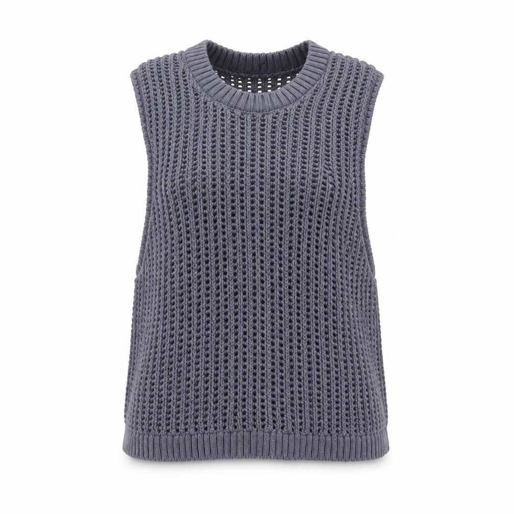 Hollister Women Grey Open Knit Cotton Vest XS Sleeveless Jumper