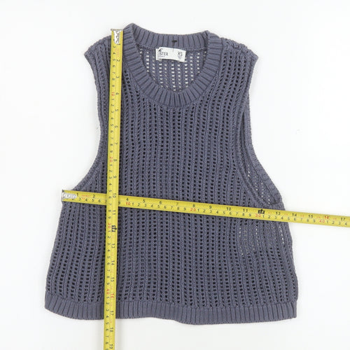 Hollister Women Grey Open Knit Cotton Vest XS Sleeveless Jumper