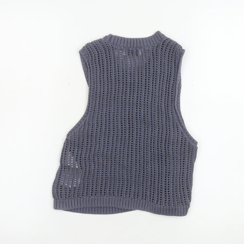 Hollister Women Grey Open Knit Cotton Vest XS Sleeveless Jumper