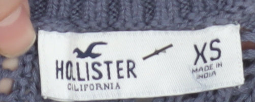 Hollister Women Grey Open Knit Cotton Vest XS Sleeveless Jumper