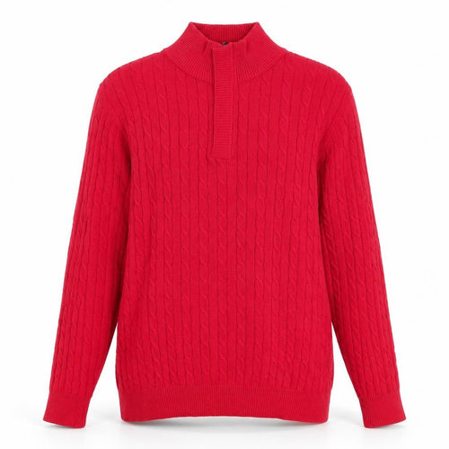 WoolOvers Women Red Cable-Knit Half Zip Jumper M Cotton Cashmere