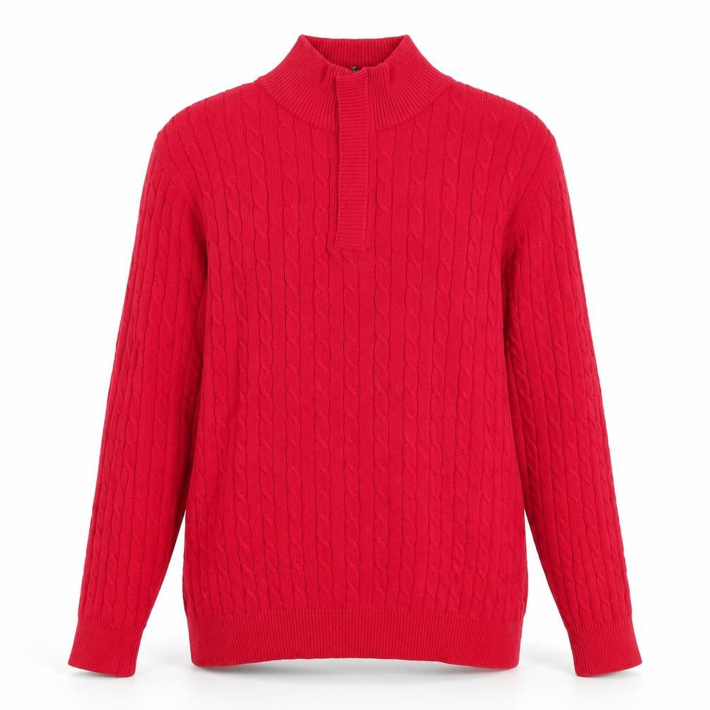 WoolOvers Women Red Cable-Knit Half Zip Jumper M Cotton Cashmere