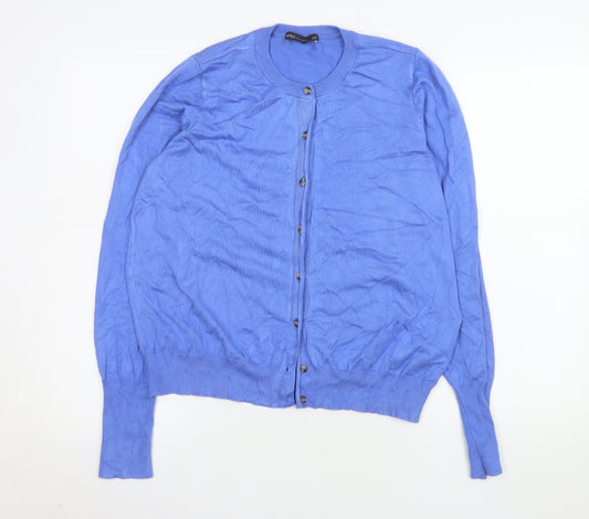 Marks and Spencer Women Blue Size 16 Crew Neck Button Cardigan