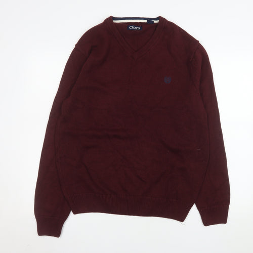 Chaps Men's Red V-Neck Cotton Jumper Size M Classic Knitwear
