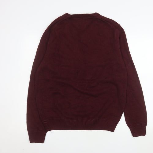 Chaps Men's Red V-Neck Cotton Jumper Size M Classic Knitwear