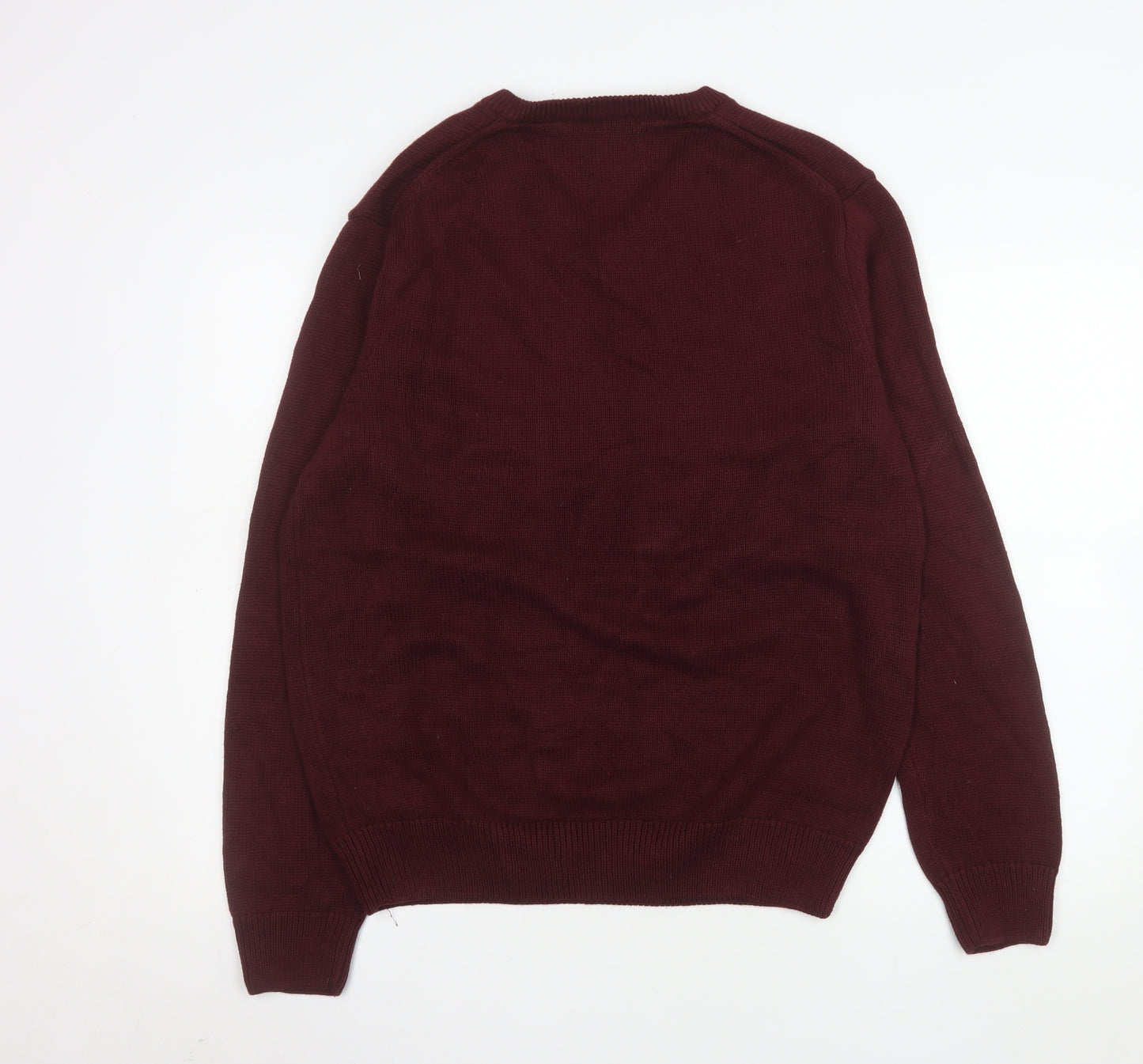 Chaps Men's Red V-Neck Cotton Jumper Size M Classic Knitwear