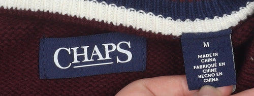 Chaps Men's Red V-Neck Cotton Jumper Size M Classic Knitwear