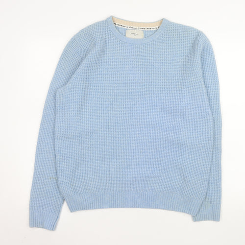 Percival Women Blue Wool Waffle-Knit Crew Neck Jumper Size S