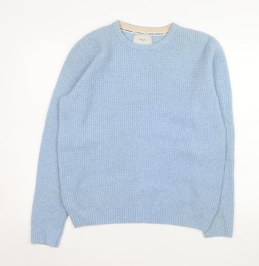 Percival Women Blue Wool Waffle-Knit Crew Neck Jumper Size S