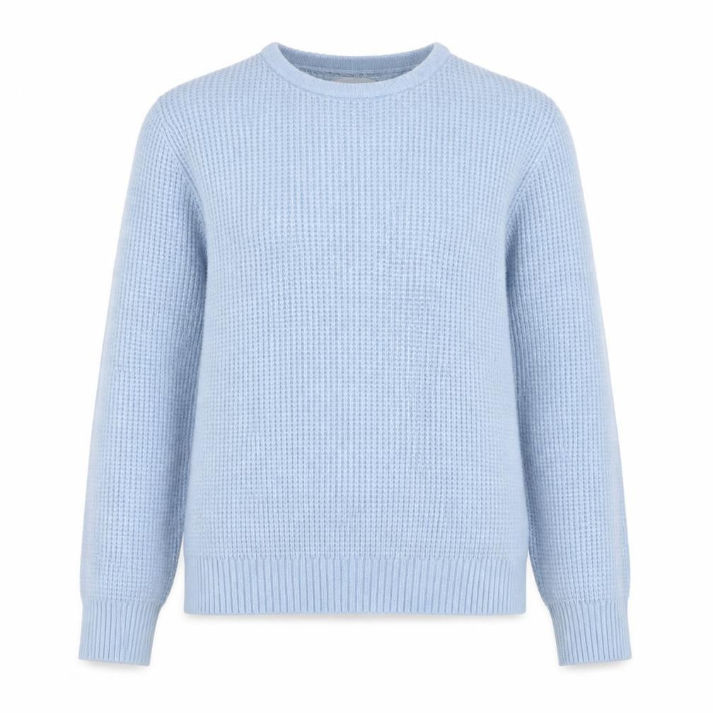 Front view of Percival Women Blue Wool Waffle-Knit Crew Neck Jumper, size S