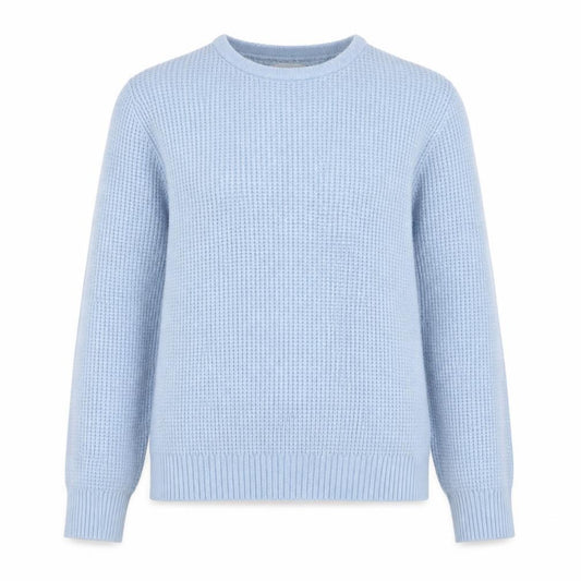 Front view of Percival Women Blue Wool Waffle-Knit Crew Neck Jumper, size S