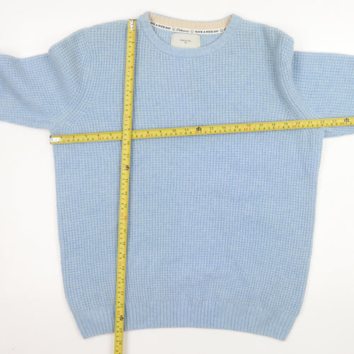 Percival Women Blue Wool Waffle-Knit Crew Neck Jumper Size S