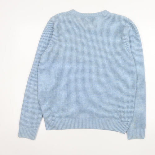 Percival Women Blue Wool Waffle-Knit Crew Neck Jumper Size S