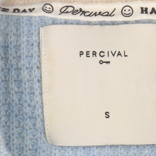 Percival Women Blue Wool Waffle-Knit Crew Neck Jumper Size S